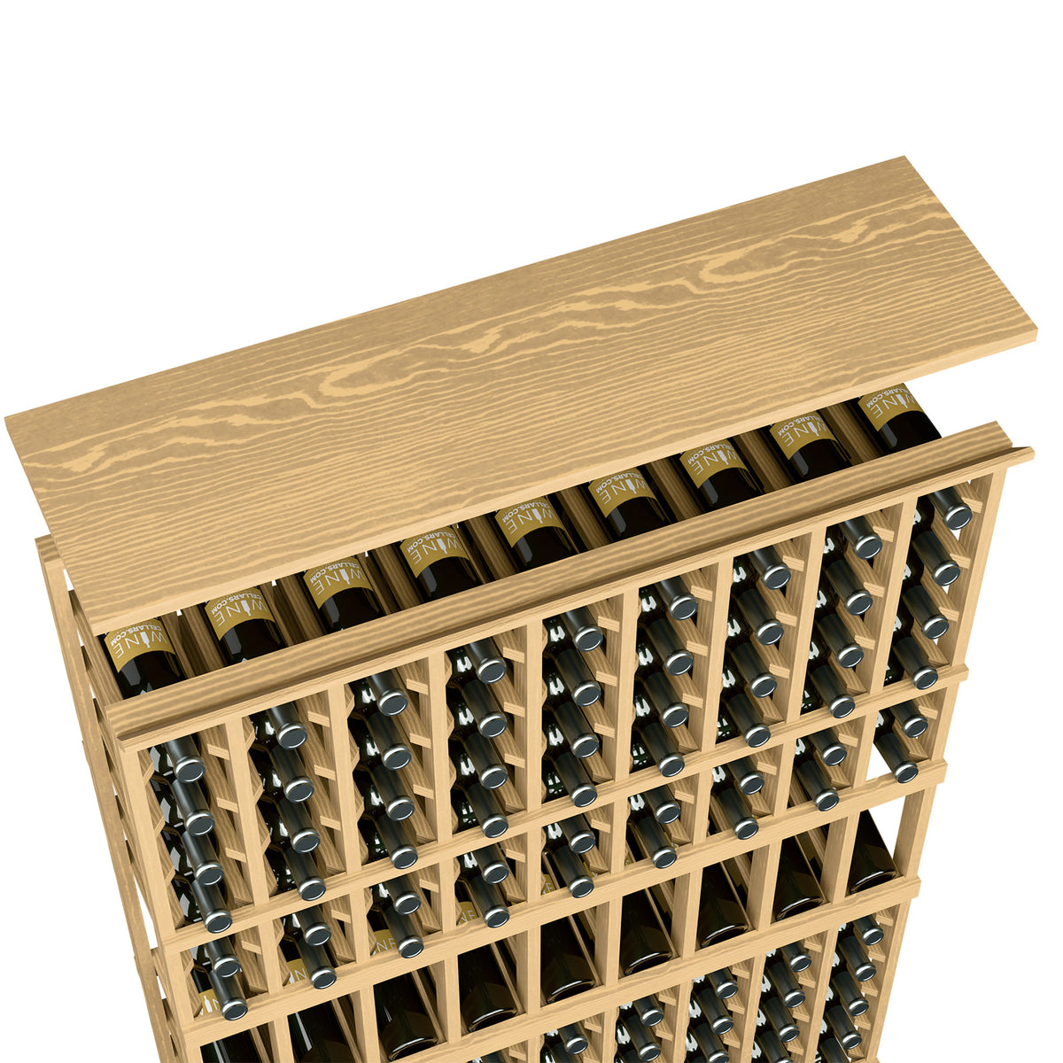 Solid wood top shelf for 9-column wine rack, light woodgrain finish with bottle slots