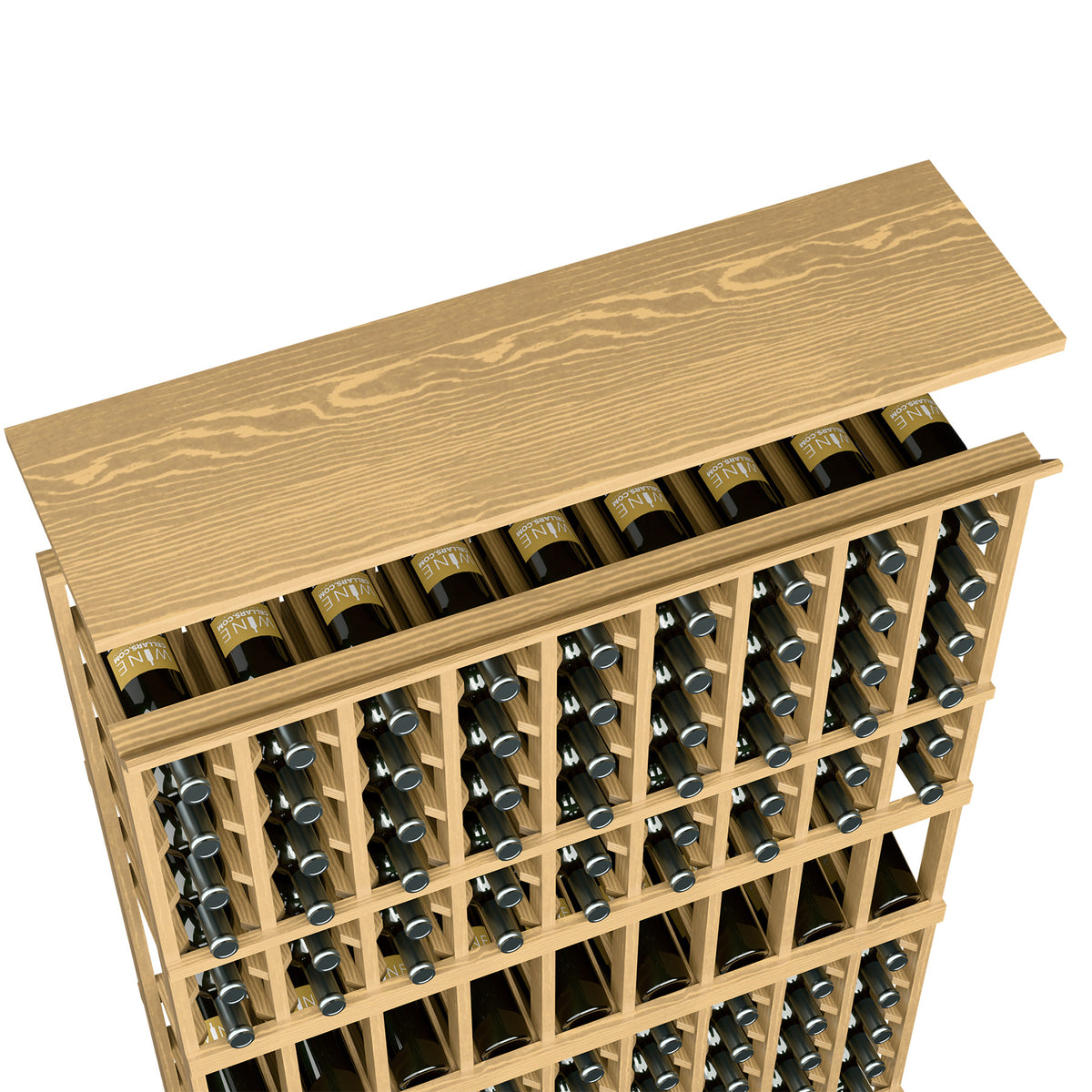 Solid wood top shelf for 9-column wine rack, light wood with bottle holders in grid