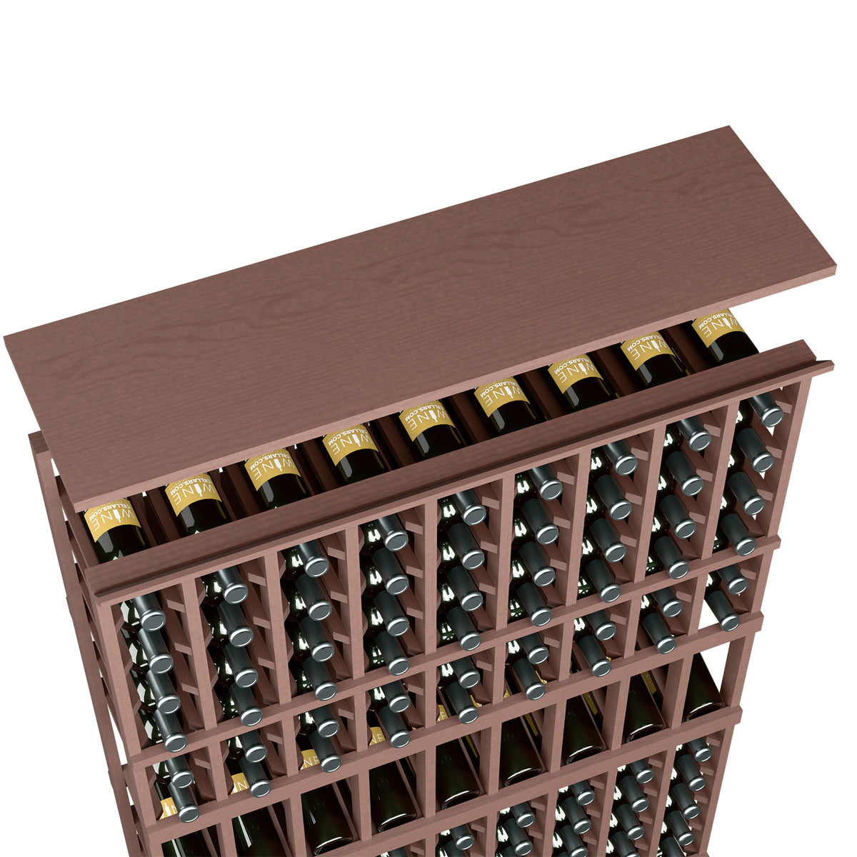 Dark brown wooden wine rack top shelf for 9-column rack with bottle slots