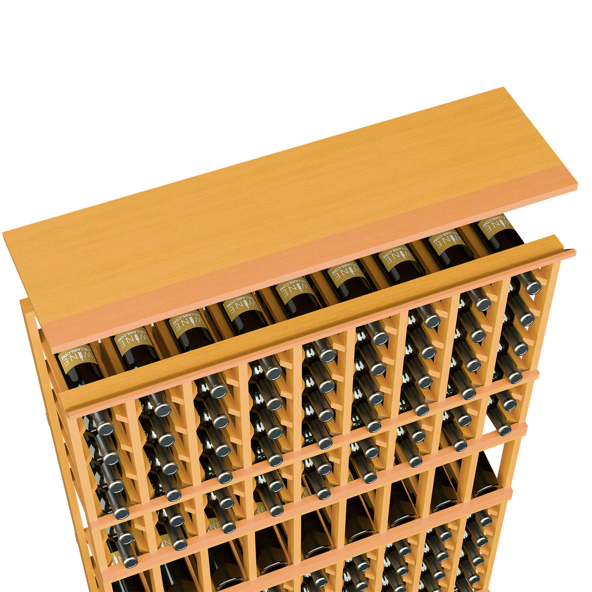 Light honey wood wine bottle rack with top shelf, 9-column wine bottle slots