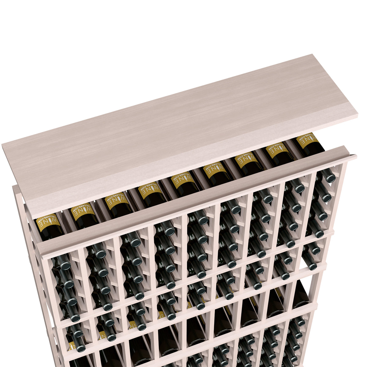 Gray-white wood wine bottle rack with top shelf, 9-column storage compartments