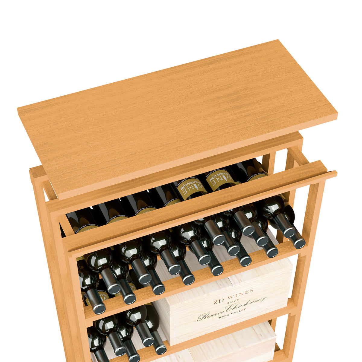 Wooden top shelf insert for recycling bin, warm light wood top with storage openings