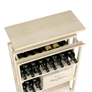 Natural wood top shelf insert for rec bin with open bottle storage slots