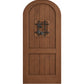 Medium brown arched-top wood speakeasy door with centered iron grate panel