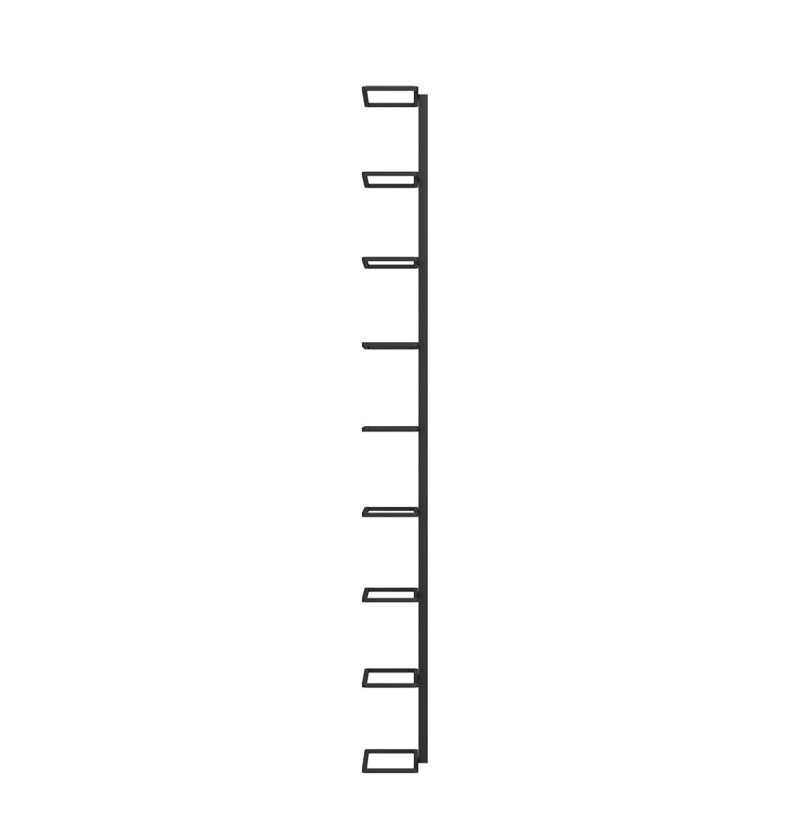 Wall-mounted wine rack, side view with stacked horizontal bottle slots