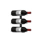 Wall-mounted wine rack filled with wine bottles, red bottle caps visible