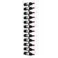Wall-mounted wine rack with multiple wine bottles arranged in staggered slots