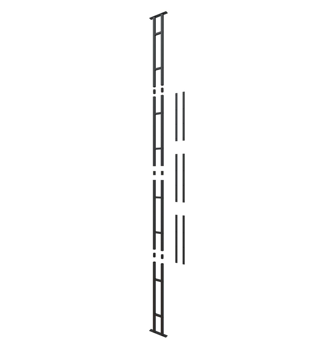 10 ft floor-to-ceiling floating frame with dark gray side supports and bars