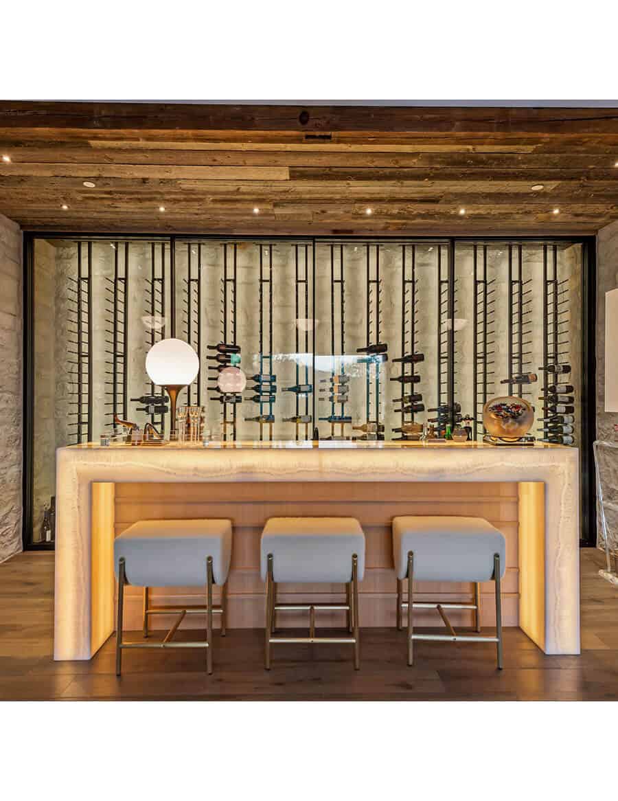 Mounted backer channels behind a counter, multiple vertical rails on wall