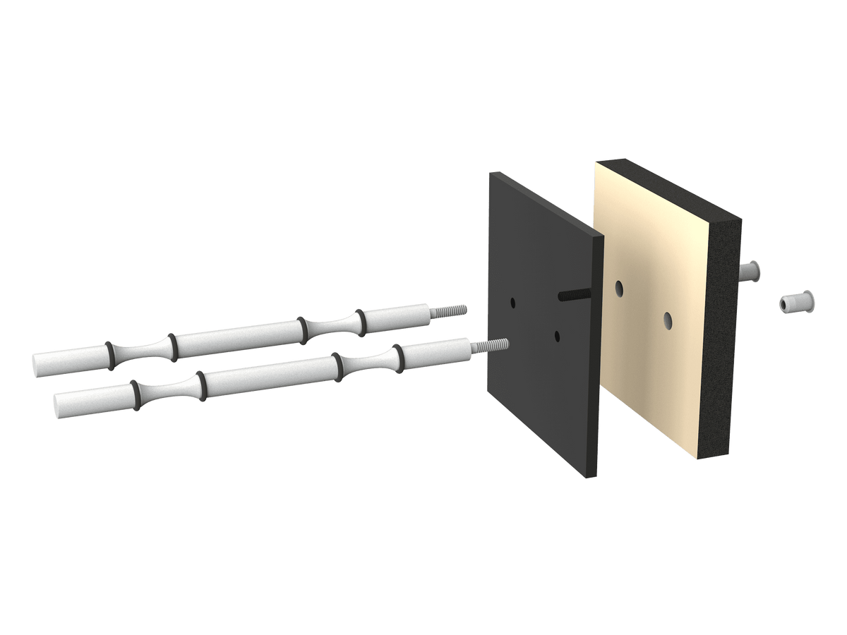 Wine rack insert with two plates and two support rods, assembled