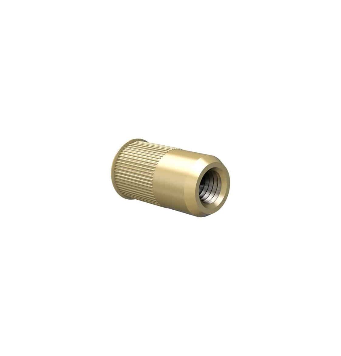 Brass wine rack insert cylinder with ridged top and round bottle opening