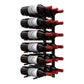 Wine peg wall rails featuring black holders with red-capped pegs