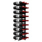 Wine peg wall rails with multiple black wine holders and red peg ends