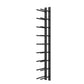 Black vertical wall wine rack rail with metal peg arms for cork-out bottles