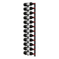 Vertical wall-mounted metal wine rack with multiple wine bottles and red bottle supports