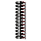 Wall-mounted metal wine rack with multiple wine bottles and red bottle supports