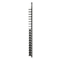 Black metal wine bottle rack side view with pegs holding bottle bottoms in rows