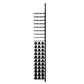 Black metal wine bottle rack end view with bottle bottoms in peg holders