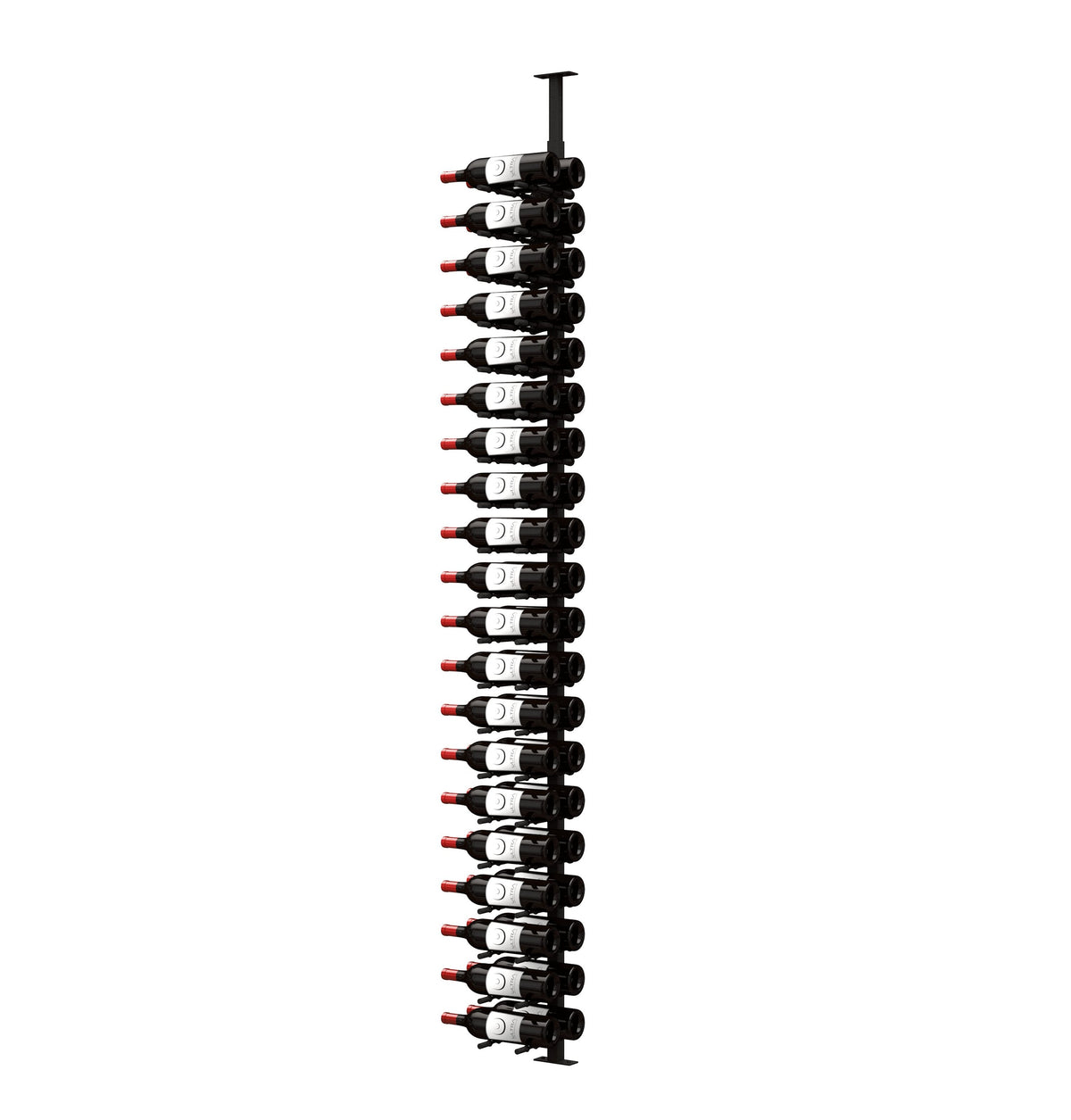Black label-out wine peg rack holding 40 bottles, single-sided display