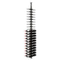 Wine bottle display rack with label-out bottles on black pegs, multiple bottle rows