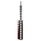 Wine bottle display rack with label-out bottles on black peg frame, red accents