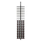 Wine bottle display rack front view with label-out bottles and red label circles