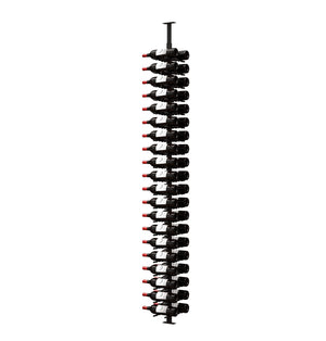 Double-sided wine peg rack with black holders, displaying wine bottles label-out