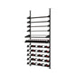 Wine bottle display kit with black rails holding rows of wine bottles on cradles