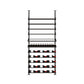 Wine bottle display kit with black rails holding wine bottles and scalloped cradles