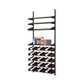 Wine bottle rack with horizontal shelves and top bar, dark metal frame