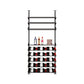 Wine bottle rack with tiered cradles, open side frame, dark metal finish