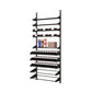 Black liquor shelf kit with wine rows, bottle ledges, and lower metal rails
