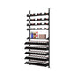 Black liquor display unit with wine bottle rows, spirit bottle ledges, and top rails