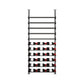 Horizontal wine bottle display rack with black slats and multiple bottles
