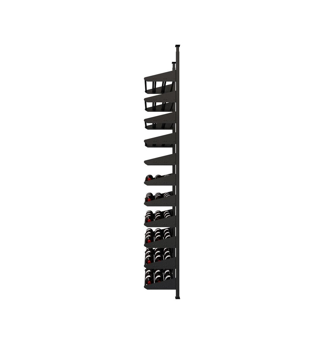 Black horizontal wine rail kit with angled view of bottle slots