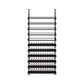 Wine bottle display rack with stacked tiers and rows of bottle fronts