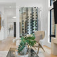 Glass-front wall wine bottle rack with label-out pegs and bottle holders