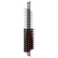 Wine peg display frame with black posts and red-capped bottle holders, wider side view