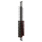 Double-sided wine peg rack with black posts and red-capped bottle holders, side view