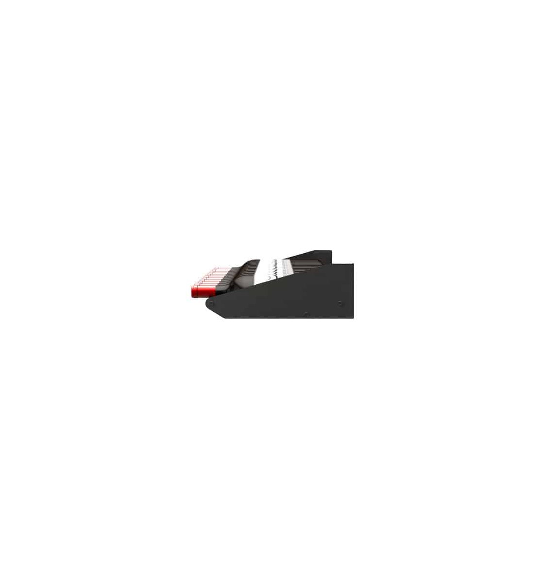 Black bottle display rack end piece with red accent strip