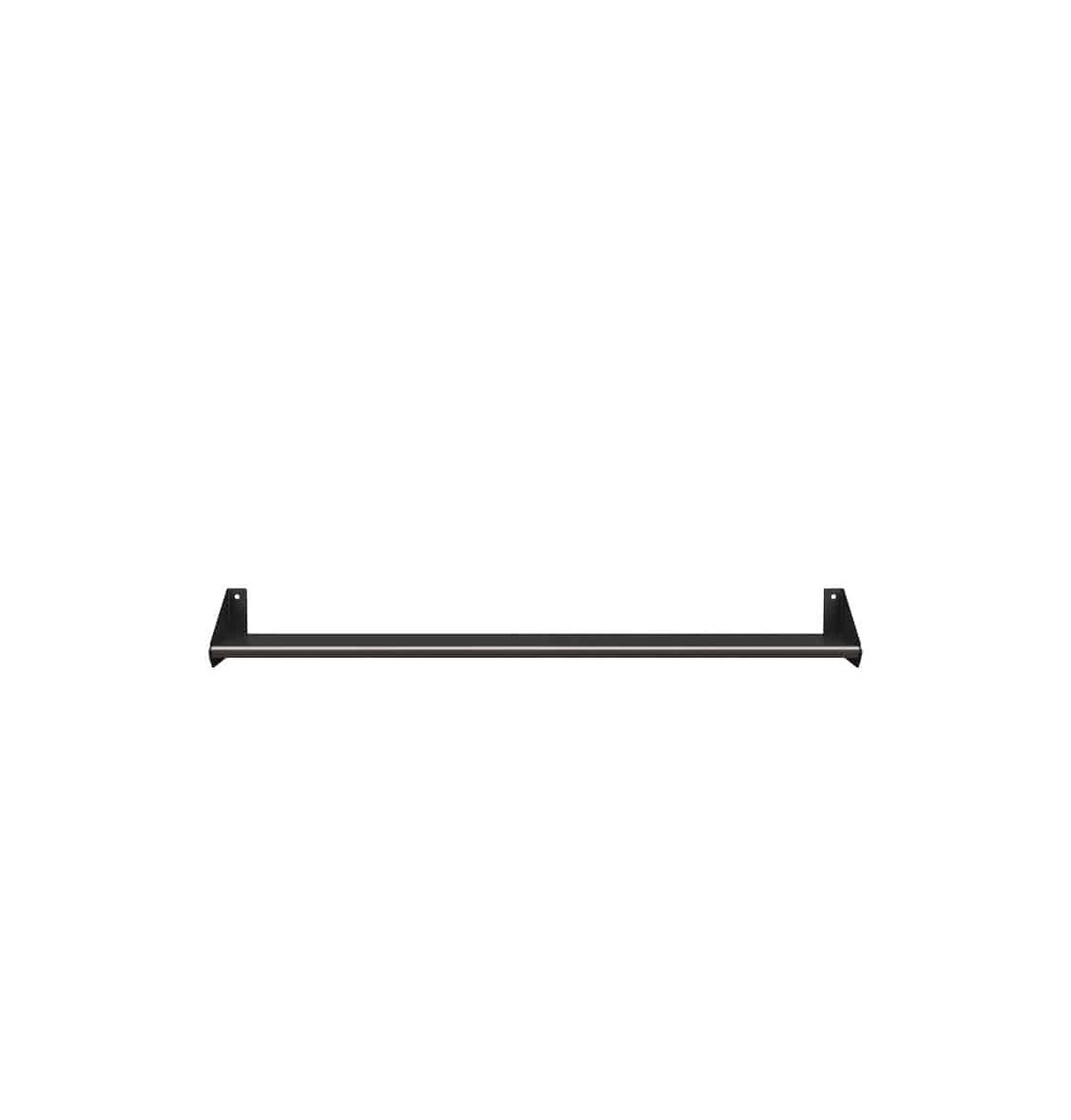 Black wall-mount liquor display shelf with two end mounting posts