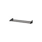 Wine bottle display rack with black base, two side brackets, and three metal rails