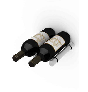 Wine peg with two upright dark bottles on black bases, with silver mounting posts