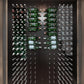 LED wine bottle peg wall with many bottles arranged in grid rows