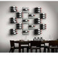 Wine bottle display wall with multiple peg rows holding bottles