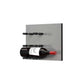 Wine bottle display wall with matte black pegs and two label-out red wine bottles