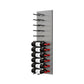 Alumasteel wine bottle wall rack with black pegs, holding several bottles side view