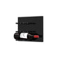 Black acrylic wine rack panel with horizontal pegs and two wine bottles