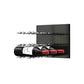 Black acrylic wine bottle wall rack, angled view with pegs and several bottles visible.