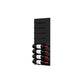 Black acrylic wall-mounted wine rack with horizontal pegs holding wine bottles